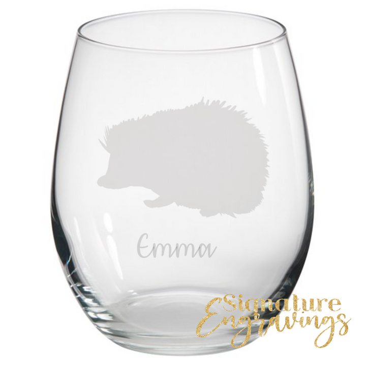 Personalised Hedgehog Stemless Glass