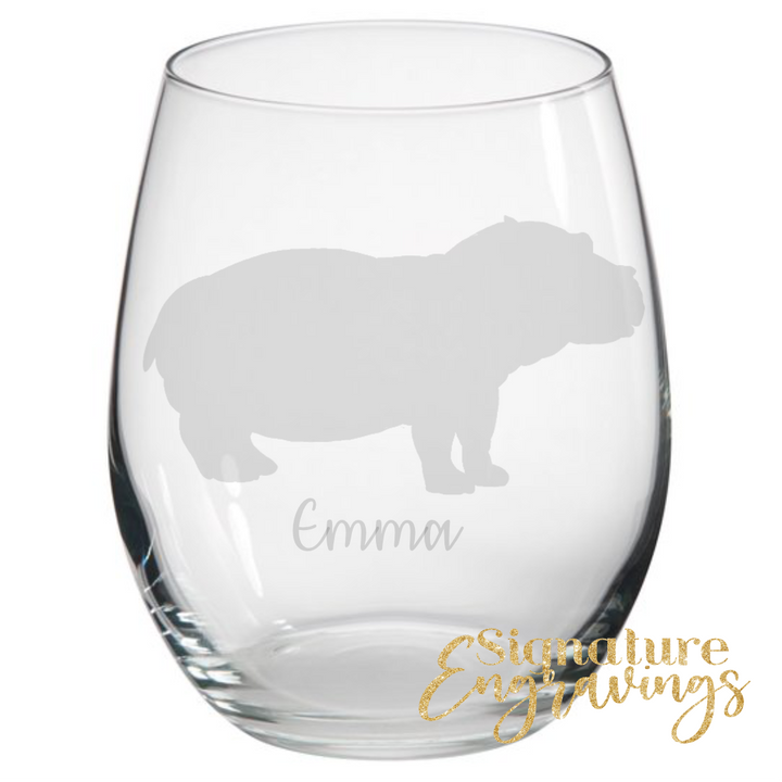 Personalised Hippo Stemless Glass