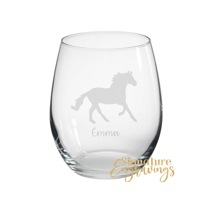 Personalised Galloping Horse Stemless Glass