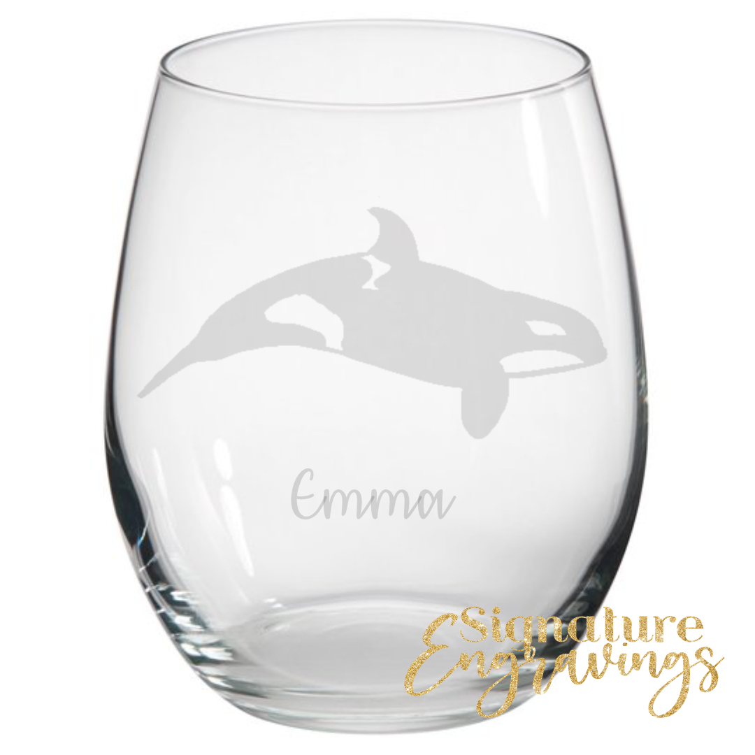 Personalised Killer Whale Orca Stemless Glass