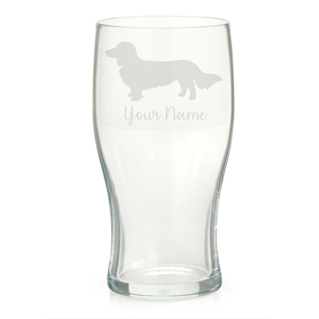 Personalised Longhaired Dachshund 'Sausage Dog' Pint Glass