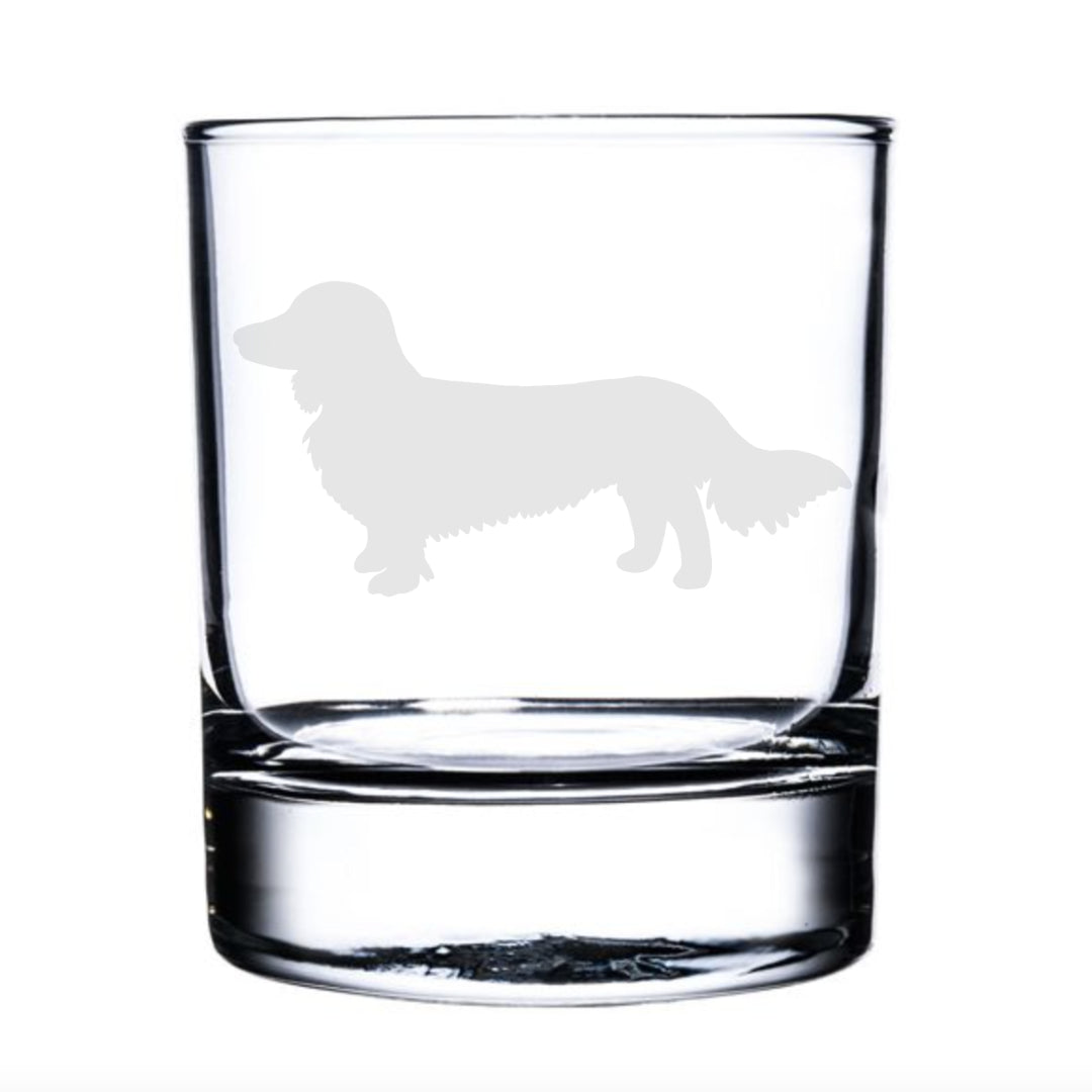 Personalised Longhaired Dachshund 'Sausage Dog' Whisky Glass