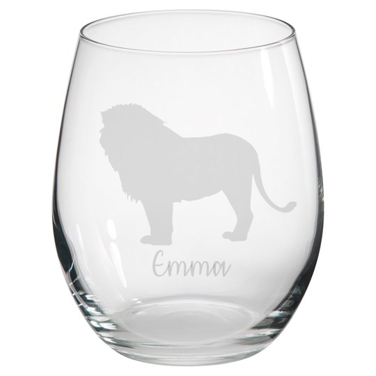 Personalised Lion Stemless Glass