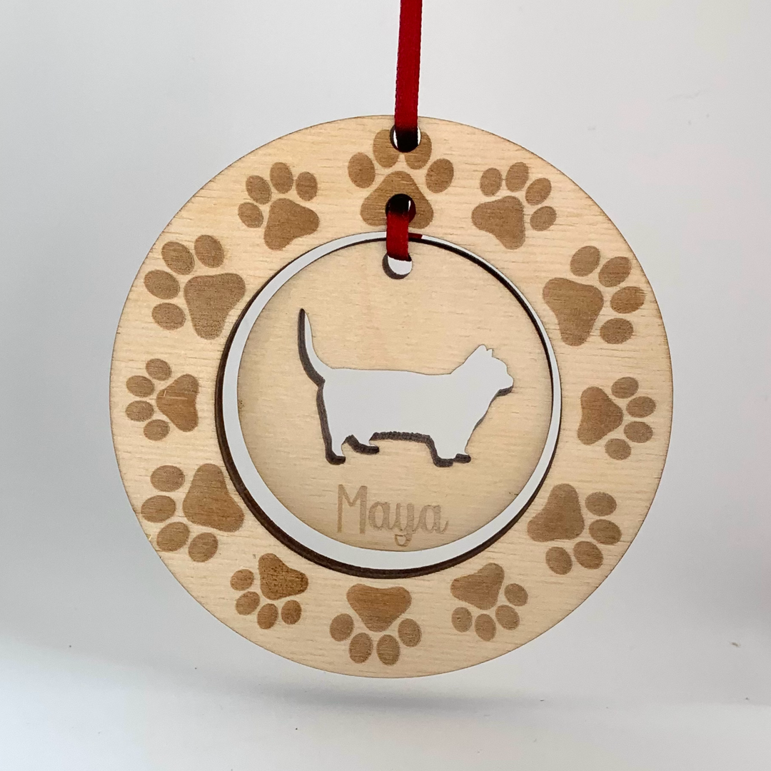 Personalised Munchkin Cat Hanging Decoration ~ Paw Wreath