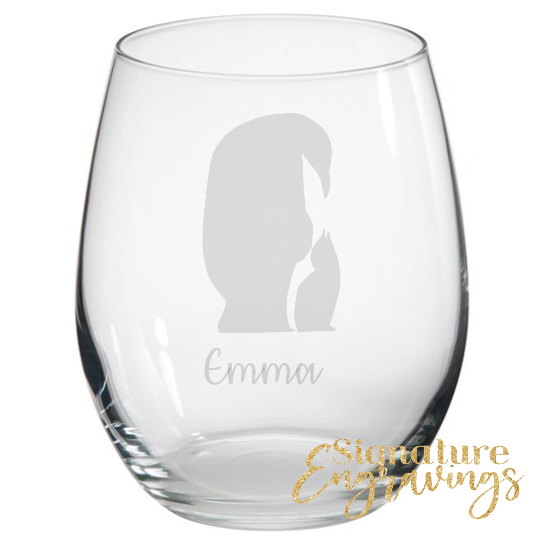 Personalised Parent Penguin Stemless Glass