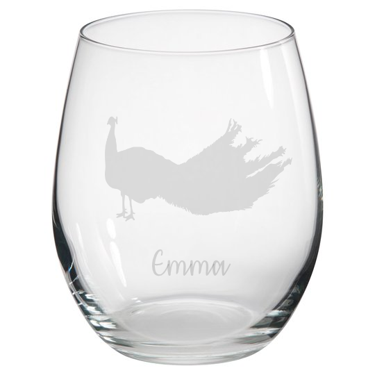 Personalised Peacock Stemless Glass