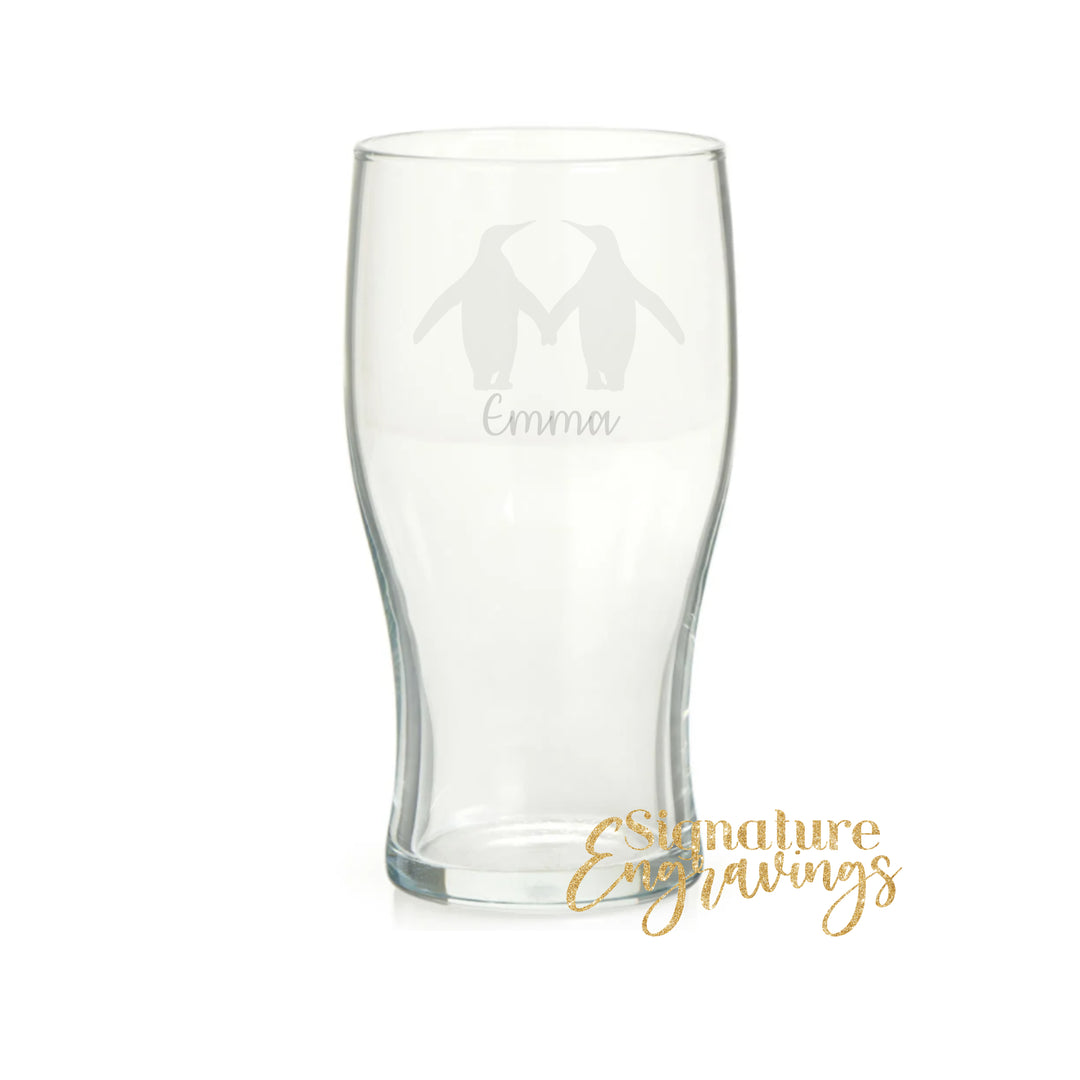 Personalised Penguin Couple Pint Glass