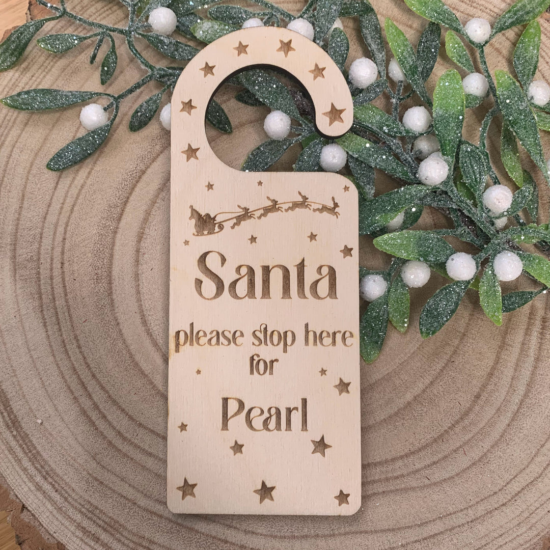 BUNDLE: Personalised Please stop here for Santa Door Hanger and Hanging Decoration