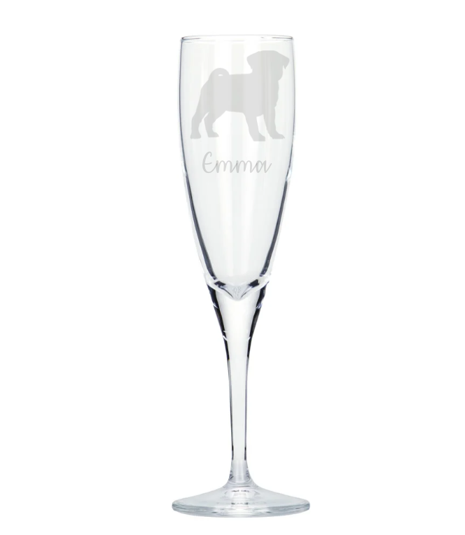 Personalised Pug Champagne Glass