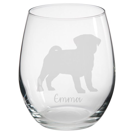 Personalised Pug Stemless Glass