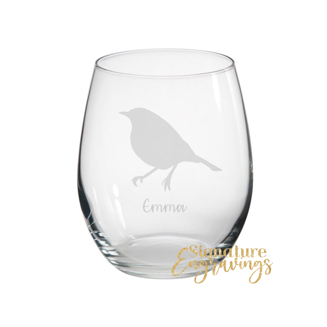 Personalised Robin Stemless Glass