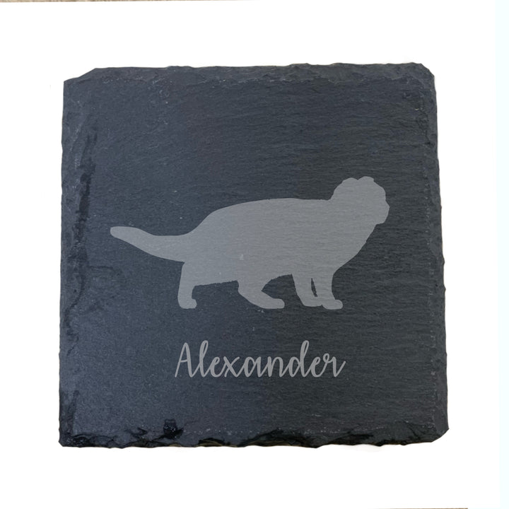 Personalised Scottish Fold Cat Slate Coaster