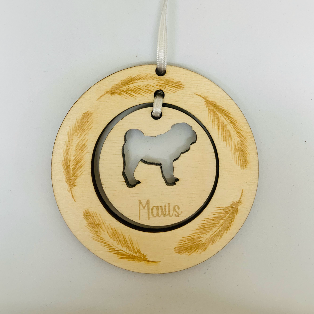 Personalised Shar Pei Hanging Decoration ~ Feather Wreath