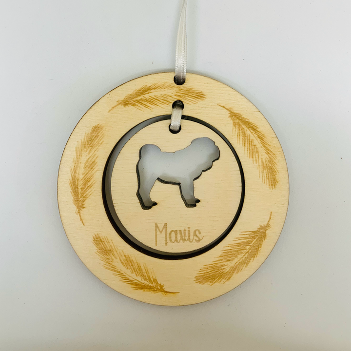 Personalised Shar Pei Hanging Decoration ~ Feather Wreath