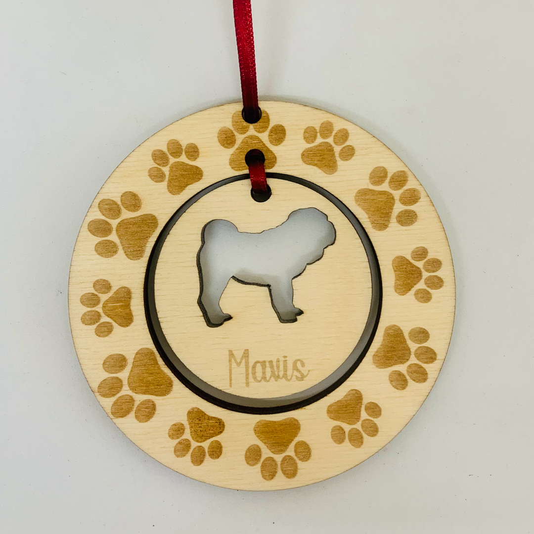 Personalised Shar Pei Hanging Decoration ~ Paw Wreath