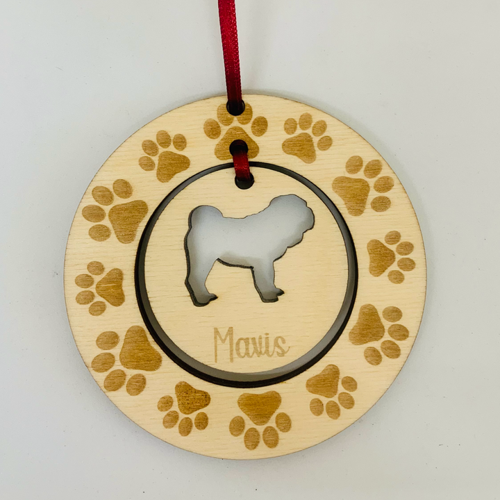 Personalised Shar Pei Hanging Decoration ~ Paw Wreath