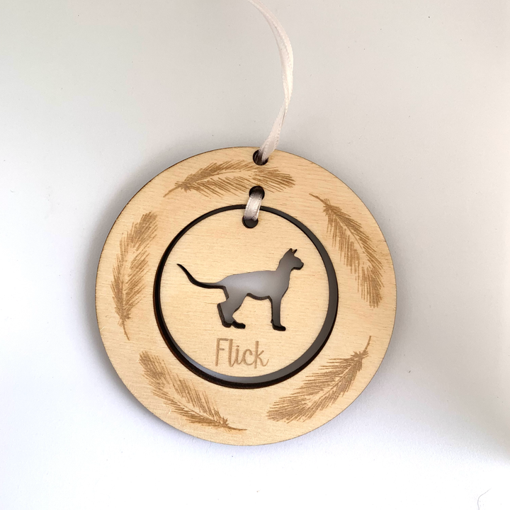 Personalised Sphynx Cat Hanging Decoration ~ Feather Wreath