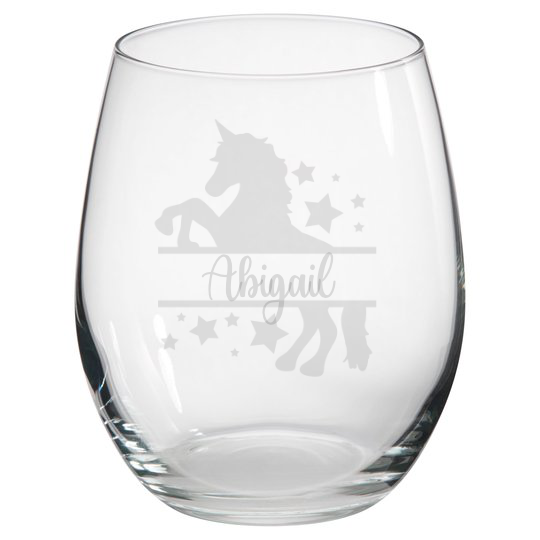 Personalised Unicorn Stemless Wine Glass