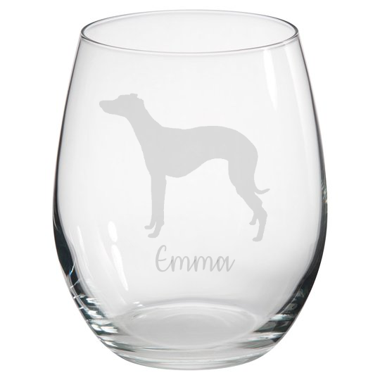 Personalised Whippet Stemless Glass
